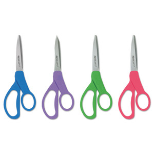 Westcott Student Scissors with Antimicrobial Protection, Pointed Tip, 7" Long, 3" Cut Length, Randomly Assorted Handle Color View Product Image