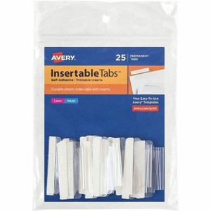 Avery Index Tabs with Printable Inserts - Print-on Tab(s) - 2" Tab Height - Self-adhesive, Permanent - Clear Plastic Tab(s) Product Image 