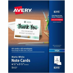 Avery Note Cards - 97 Brightness - 5 1/2" x 4 1/4" - Matte - Heavyweight, Smooth Edge - White Product Image 
