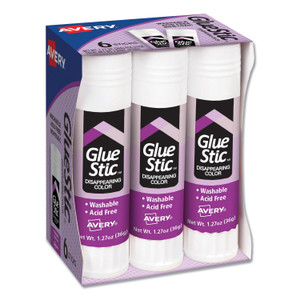 Avery Permanent Glue Stic Value Pack, 1.27 oz, Applies Purple, Dries Clear, 6/Pack View Product Image