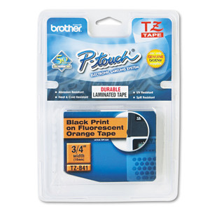 Brother P-Touch TZ Standard Adhesive Laminated Labeling Tape, 0.7" x 16.4 ft, Black on Fluorescent Orange View Product Image
