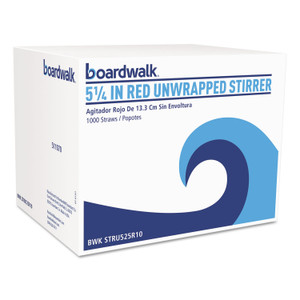 Boardwalk Single-Tube Stir-Straws,5.25", Polypropylene, Red, 1,000/Pack, 10 Packs/Carton (BWKSTRU525R10) View Product Image