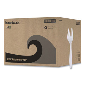Boardwalk Heavyweight Wrapped Polypropylene Cutlery, Fork, Plastic, White, 1,000/Carton View Product Image