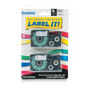 Casio Tape Cassettes for KL Label Makers, 0.37" x 26 ft, Black on Clear, 2/Pack (CSOXR9X2S) View Product Image