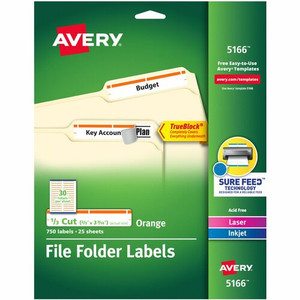 Avery TrueBlock File Folder Labels - 2/3" Width x 3 7/16" Length - Permanent Adhesive - Rectangle - Inkjet, Laser - Matte - (AVE5166) Product Image 