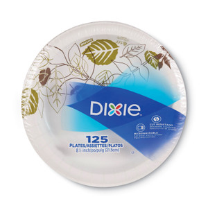 Dixie Pathways Soak-Proof Shield Mediumweight Paper Plates, WiseSize, 8.5" dia, Green/Burgundy, 125/Pack (DXEUX9WSPK) View Product Image
