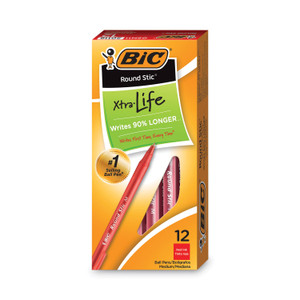 BIC Round Stic Ballpoint Pens - Medium Pen Point - Red Ink - Red Barrel Product Image 