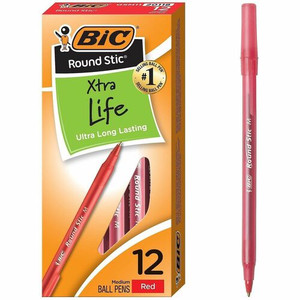 BIC Round Stic Ballpoint Pens - Medium Pen Point - Red Ink - Red Barrel Product Image 