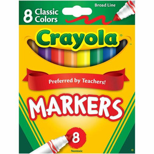 Crayola Classic Colors Broad Line Markers - Broad Conical Marker Point - Assorted, Orange, Yellow, Green, Blue, Violet, Brown, Black Ink - Water Based Product Image 