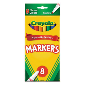 Crayola Fine Tip Classic Markers - Fine Marker Point - Assorted, Orange, Yellow, Green, Blue, Violet, Brown, Black Ink - Water Based (CYO587709) Product Image 