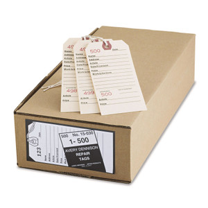 Avery Repair Tags, Manila, Strung, 5-1/4" x 2-5/8" ,500 Tags (15030) - 5.25" Length x 2.63" Width - Rectangular - 1 to 500 Print Serial - String Fastener - Card Stock (AVE15030) Product Image 