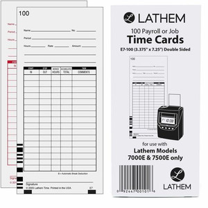 Lathem 7000E Double-Sided Time Cards - 100 Sheet(s) - White - White Sheet(s) Product Image 