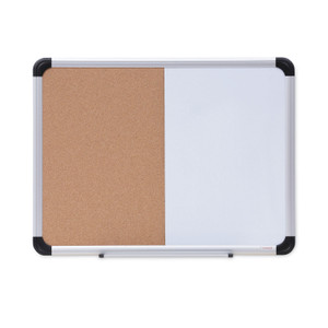 Universal Combination Dry Erase/Bulletin Board, 24" x 18", Tan/White Surface, Black/Satin Aluminum Frame Product Image 