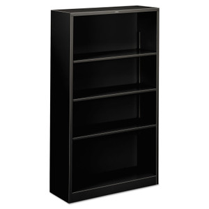 HON Brigade Steel Bookcase | 4 Shelves | 34-1/2"W | Black Finish - 4 Shelf(ves) - 59" Height x 34.50" Width x 12.62" Depth - Adjustable Shelf, Reinforced, Welded, Durable, Compact - Black - Steel (HONS60ABCP) Product Image 