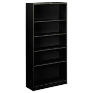 HON Brigade Steel Bookcase | 5 Shelves | 34-1/2"W | Black Finish - 5 Shelf(ves) - 71" Height x 34.50" Width x 12.62" Depth - Adjustable Shelf, Reinforced, Welded, Durable, Compact - Black - Steel (HONS72ABCP) Product Image 