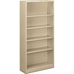 HON Brigade Steel Bookcase | 5 Shelves | 34-1/2"W | Putty Finish - 5 Shelf(ves) - 71" Height x 34.50" Width x 12.62" Depth - Adjustable Shelf, Reinforced, Welded, Durable, Compact - Steel Product Image 