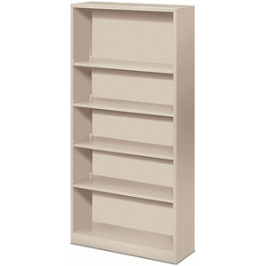 HON Brigade Steel Bookcase | 5 Shelves | 34-1/2"W | Light Gray Finish - 5 Shelf(ves) - 71" Height x 34.50" Width x 12.62" Depth - Adjustable Shelf, Reinforced, Welded, Durable, Compact - Steel Product Image 