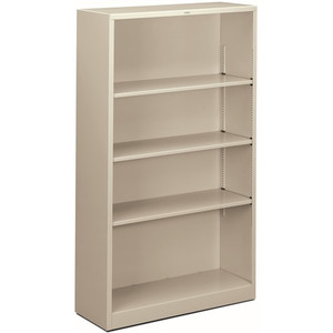 HON Brigade Steel Bookcase | 4 Shelves | 34-1/2"W | Light Gray Finish - 4 Shelf(ves) - 59" Height x 34.50" Width x 12.62" Depth - Adjustable Shelf, Reinforced, Welded, Durable, Compact - Steel Product Image 