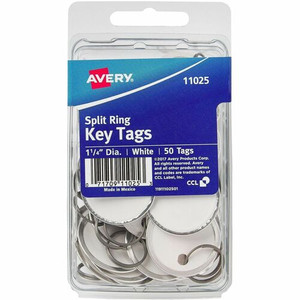 Avery 1-1/4" Metal Rim Key Tags, Split Ring, White, 50 Tags (11025) - Round - Metal, Card Stock - White Product Image 