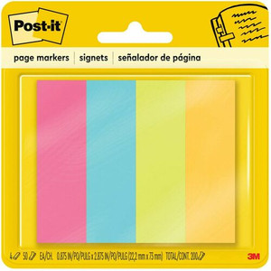 Post-it Page Markers - 1" Flag/Note Width x 3" Flag/Note Length - Rectangle - Assorted - Removable, Self-adhesive Product Image 
