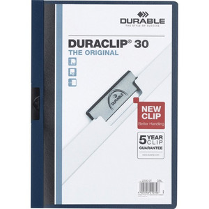DURABLE DURACLIP Letter Report Cover - 8 1/2" x 11" - 30 Sheets Capacity - 1 Fastener(s) - Vinyl - Navy Product Image 