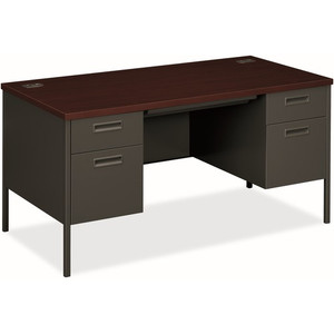HON Metro Classic HP3262 Pedestal Desk - 29.5" Height x 60" Width x 30" Depth - 5 x Box, File Drawer(s) - Double Pedestal - Square Edge - Finish: Charcoal Product Image 