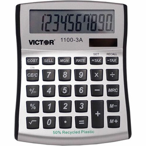 Victor 11003A Mini Desktop Calculator - Large Display, Angled Display, Dual Power, Independent Memory, Environmentally Friendly, Battery Backup - Battery/Solar Powered Product Image 