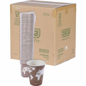 Eco-Products 8 oz World Art Hot Beverage Cups - 8 fl oz - Multi - Paper, Resin - Hot Drink - 50/Pack Product Image 
