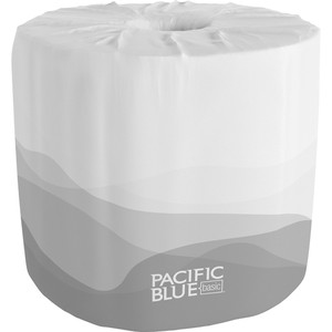 Pacific Blue Basic Standard Roll Toilet Paper - 2 Ply - 4" Width x 4" Length - 550 Sheets/Roll - Embossed - White Product Image 