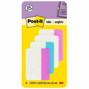 Post-it Filing Tabs - Write-on Tab(s) - 1.50" Tab Height x 2" Tab Width - Purple, Blue, White, Pink Tab(s) - Reusable, Repositionable, Durable, Wear Resistant, Tear Resistant Product Image 