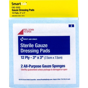 First Aid Only Sterile Gauze Dressing Pads - 12 Ply - 3" Width x 3" Length - White Product Image 