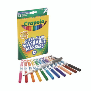 Crayola Thinline Washable Markers - Fine Marker Point - Washable - Black, Blue, Blue Lagoon, Brown, Gray, Green, Orange, Pink, Red, Sandy Tan, Violet, ... Ink - Water Based (CYO587813) Product Image 