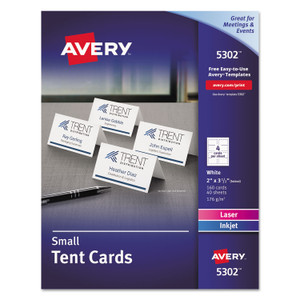 Avery Small Tent Card, White, 2 x 3.5, 4 Cards/Sheet, 40 Sheets/Pack (AVE5302) View Product Image
