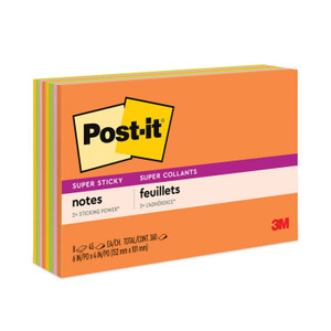 Post-it Super Stick Notes - Energy Boost Color Collection - 360 - 6" Flag/Note Width x 4" Flag/Note Length - Rectangle - 45 Sheets per Pad (MMM6445SSP) Product Image 