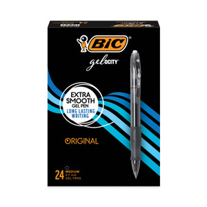 BIC Gel Retractable Pens - 0.7 mm Medium Pen Point - Retractable - Black Ink - Gel-based - Tinted, Clear Barrel (BICRLC241BK) Product Image 