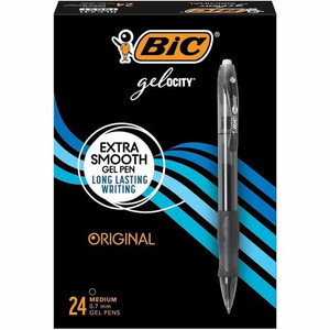 BIC Gel Retractable Pens - 0.7 mm Medium Pen Point - Retractable - Black Ink - Gel-based - Tinted, Clear Barrel Product Image 