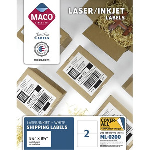 Maco White Half-sheet Internet Labels - 5 1/2" Width x 8 1/2" Length - Permanent Adhesive - Rectangle - Inkjet, Laser - White Product Image 