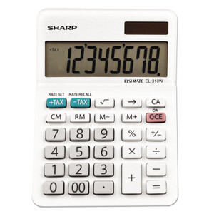 Sharp Calculators EL-310WB 8-Digit Professional Mini-Desktop Calculator - 4-Key Memory, Sign Change, Backspace Key, Auto Power Off, Double Zero - 8 Digits - LCD - 1" Height x 3.4" Width x 4.8" Depth - White (SHREL310WB) Product Image 