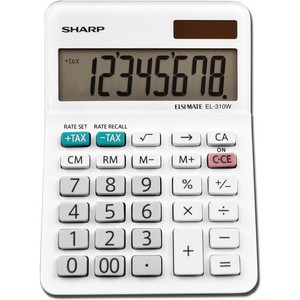 Sharp Calculators EL-310WB 8-Digit Professional Mini-Desktop Calculator - 4-Key Memory, Sign Change, Backspace Key, Auto Power Off, Double Zero - 8 Digits - LCD - 1" Height x 3.4" Width x 4.8" Depth - White Product Image 