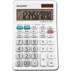 Sharp Calculators EL-330WB 10-Digit Professional Desktop Calculator - 4-Key Memory, Sign Change, Backspace Key, Auto Power Off, Double Zero - 10 Digits - LCD - 1.1" Height x 3.8" Width x 5.9" Depth - White Product Image 
