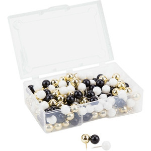 U Brands Sphere Push Pins - 0.44" Shank - 0.38" Head - 0.4" Length x 0.4" Width - Black, Gold, White Product Image 