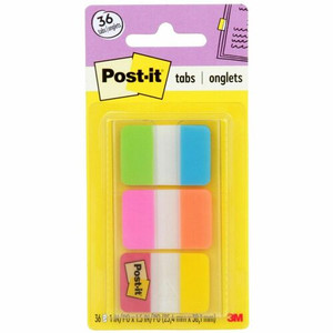 Post-it Alternating Tabs - 36 Tab(s) - 1" Tab Height x 1.50" Tab Width - Self-adhesive - Green Poly, Orange, Red, Yellow, Pink, Blue Tab(s) Product Image 