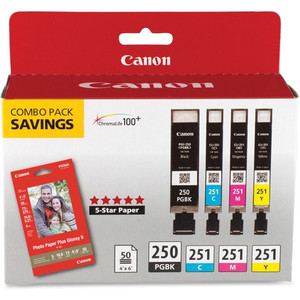 Canon PGI-250/CLI-251 Original Inkjet Ink Cartridge/Paper Kit - Combo Pack - Pigment Black, Cyan, Magenta, Yellow - 4 / Pack - Inkjet - Pigment Black, Cyan, Magenta, Yellow Product Image 