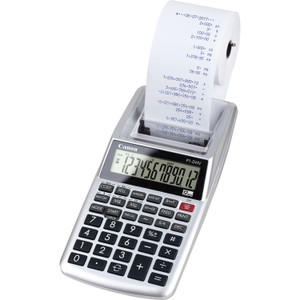 Canon P1DHV3 Compact Printing Calculator - Sign Change, Built-in Memory, Item Count, Clock, Calendar - 12 Digits - 1.6" Height x 3.9" Width x 7.7" Length - Sliver (CNMP1DHV3) Product Image 