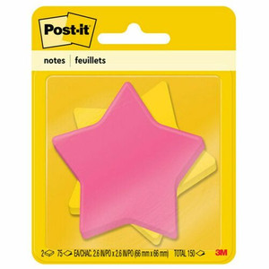 Post-it Super Sticky Die-Cut Notes - 150 - 3" Flag/Note Width x 3" Flag/Note Length - Star - 75 Sheets per Pad - Unruled Product Image 