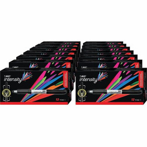 BIC Mark-it Fine Point Permanent Markers - Fine Marker Point - Retractable - Black Ink - Silver Barrel - 1 Dozen/Box Product Image 