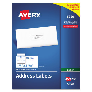 Avery Copier Mailing Labels, Copiers, 1.5 x 2.81, White, 21/Sheet, 100 Sheets/Box View Product Image