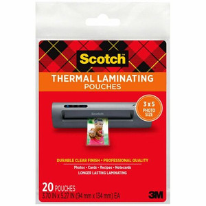 Scotch Thermal Laminating Pouches - Laminating Pouch/Sheet Size: 3.70" Width x 5.20" Length x 5 mil Thickness - Glossy - for Photo, Document, Lists, Card, Recipe - Double Sided, Photo-safe - Clear Product Image 