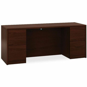 HON 10500 H105900 Pedestal Credenza - 29.5" Height x 72" Width x 24" Depth - 4 x File Drawer(s) - Double Pedestal - Flat Edge - Finish: Mahogany Product Image 
