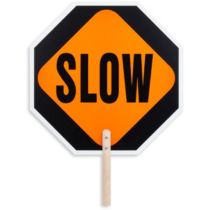 Tatco STOP / SLOW 2-sided Handheld Sign - Print/Message "STOP/SLOW" - 0.2" Width x 18" Height - Double Sided - Weather Proof, Long Lasting, Comfortable Grip, Lightweight, Handheld - Hardboard, Wood Product Image 